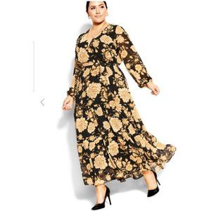 AVENUE Plus Size 20 Surplice Luxe Floral Maxi Dress Caramel & Black NWT